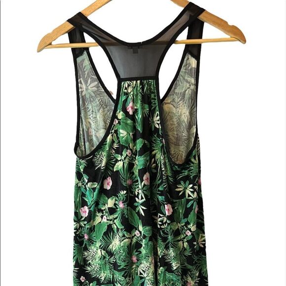 KISMET Green Tropical Print Racerback Mesh Top Loose Fit Tank Top S - Picture 3 of 8